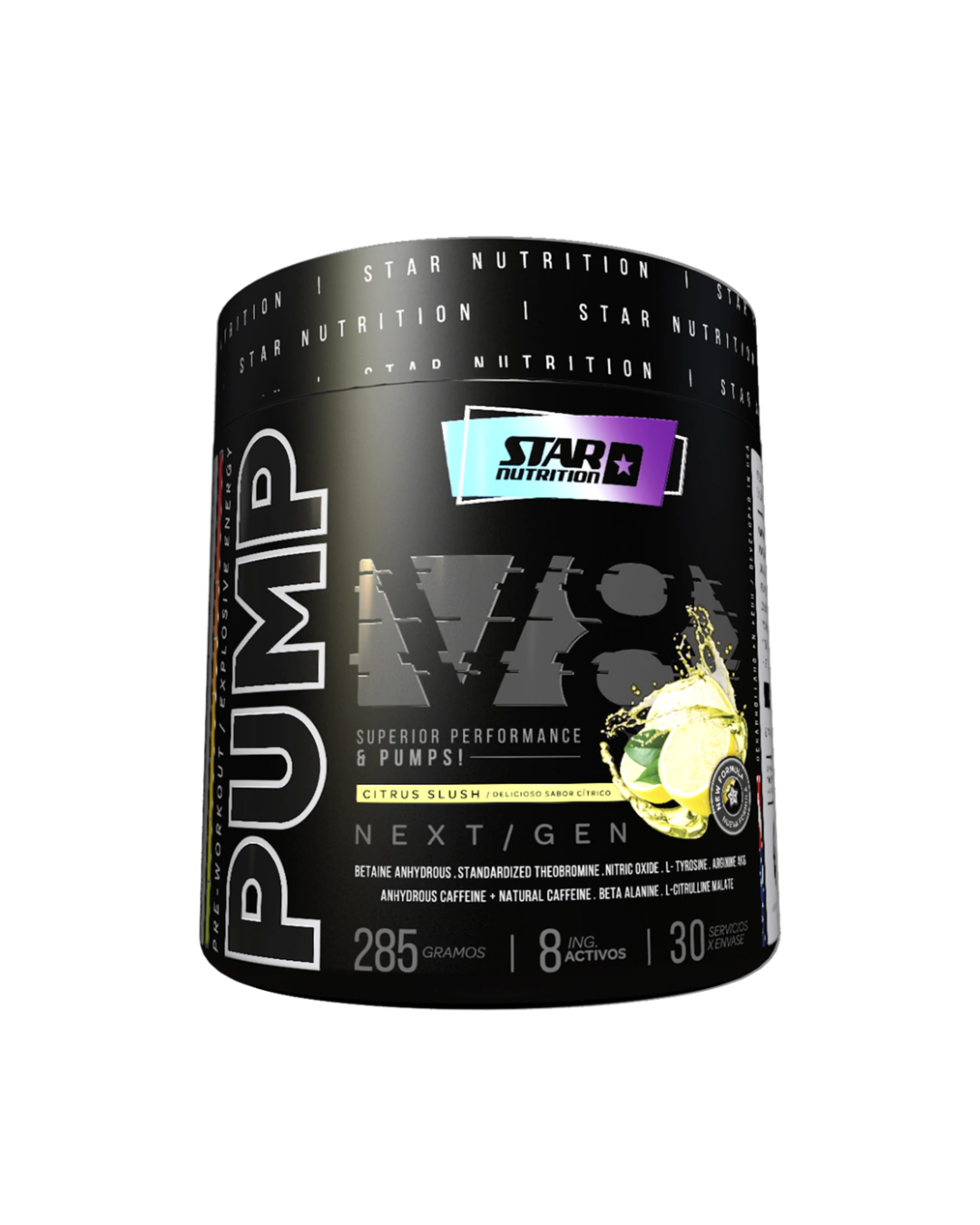 Pre-Entreno Pump V8 285g - Citrus Slush | Máximo Bombeo Muscular + Energía Enfocada | Star Nutrition
