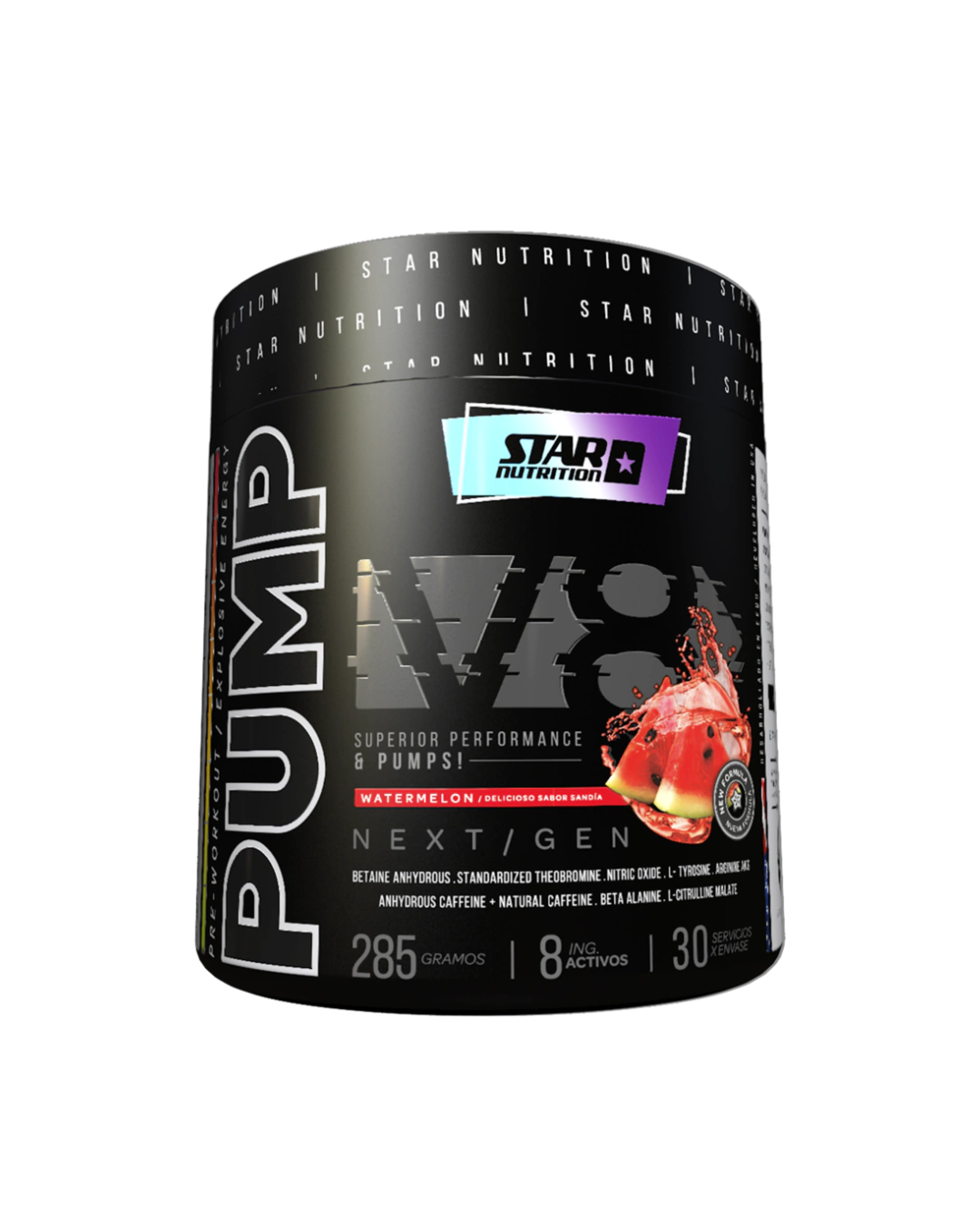 Pre-Entreno Pump V8 285g - Watermelon | Máximo Bombeo Muscular + Energía Enfocada | Star Nutrition